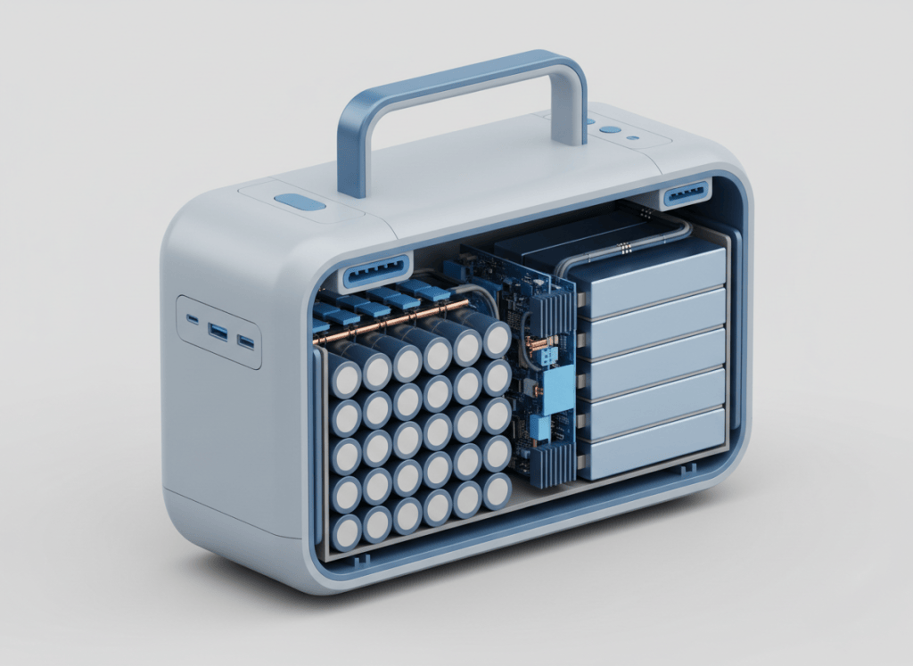 Cutaway illustration of battery cells inside a portable power station